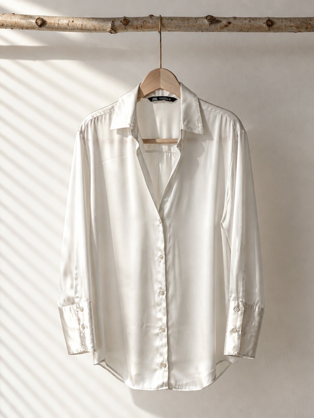 Zara Cream Satin Button-Up Dress Shirt